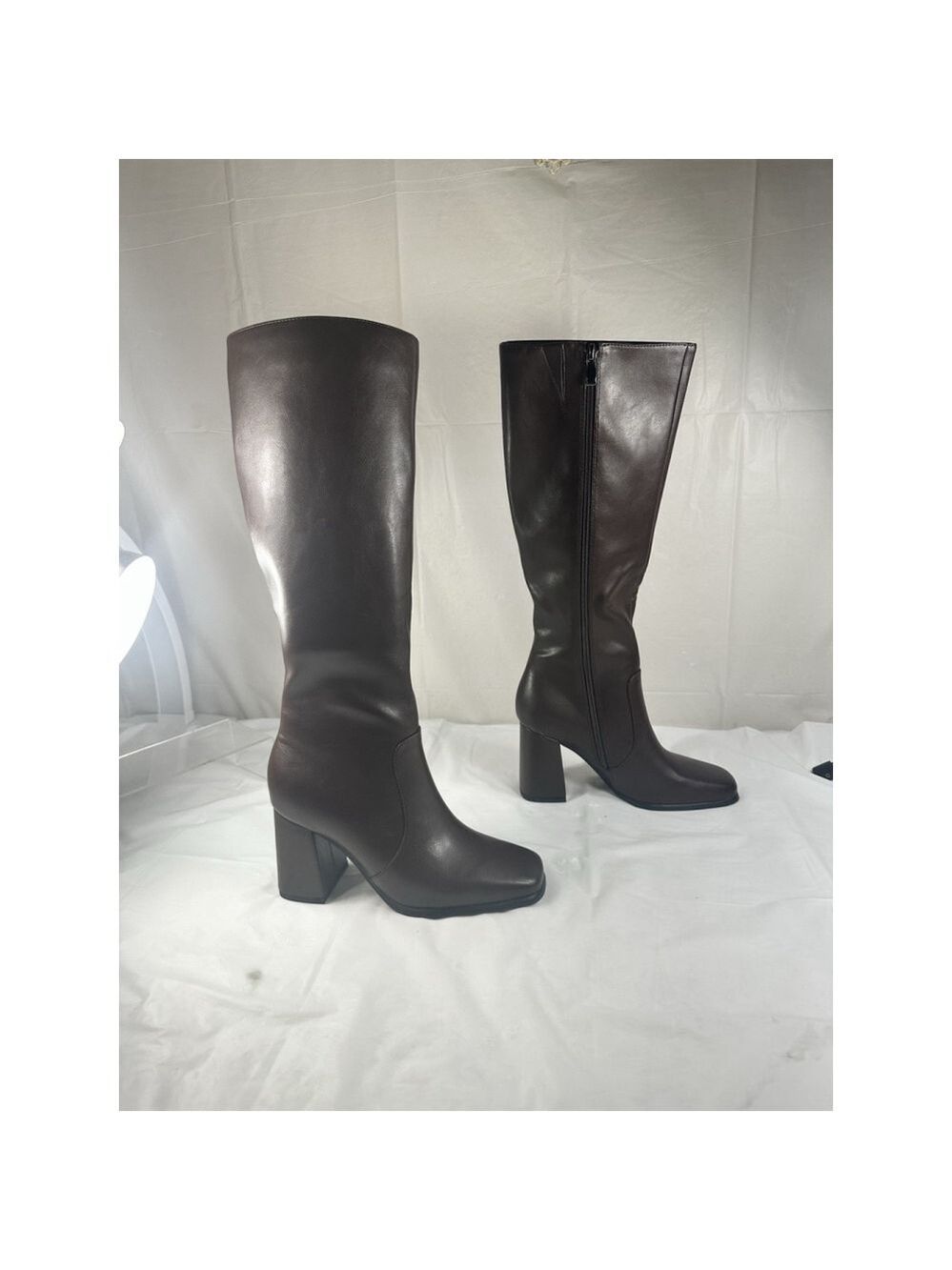 Modatope Knee High Boots Chunky Heel Square Toe Brown Size 6.5 New - Picture 16 of 16